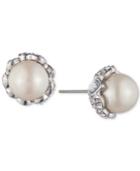 Carolee Silver-tone Crystal & Imitation Pearl Stud Earrings