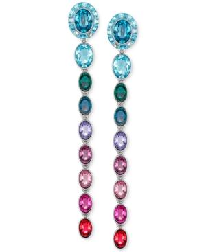 Swarovski Silver-tone Multi-color Crystal Linear Drop Earrings