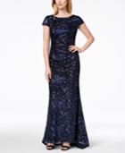 Calvin Klein Embroidered & Sequined Scoop-back Gown