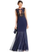 Xscape Banded Lace Illusion Gown