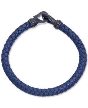 Esquire Men's Jewelry Navy Leather Bracelet In Gun Metal