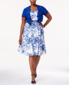 R & M Richards Plus Size Belted Printed Dress And Jacket