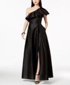 Adrianna Papell Ruffled One-shoulder Gown