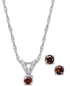 10k White Gold Red Diamond (1/10 Ct. T.w.) Necklace And Earring