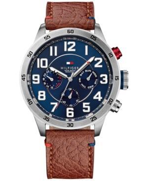 Tommy Hilfiger Men's Brown Leather Strap Watch 46mm 1791066