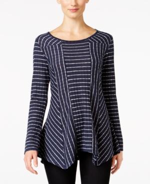 Ny Collection Petite Striped Handkerchief-hem Top