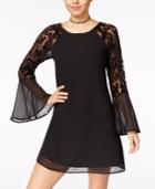 Sequin Hearts Juniors' Embroidered Sheer Bell-sleeve Dress