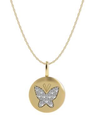 Diamond Necklace, 14k Gold Diamond Butterfly Disk Pendant (1/10 Ct. T.w.)