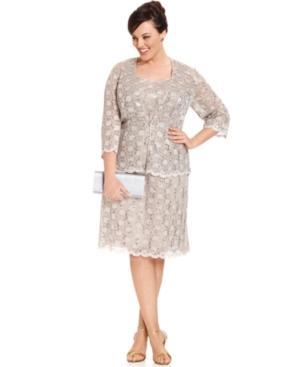 R&m Richards Plus Size Sleeveless Sequined Lace Dress And Jacket