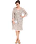 R&m Richards Plus Size Sleeveless Sequined Lace Dress And Jacket