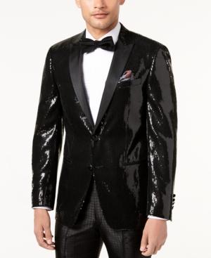 Tallia Men's Slim-fit Black Sequin Dinner Jacket