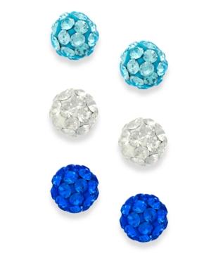 Unwritten Clear And Blue Crystal Stud Trio In Sterling Silver