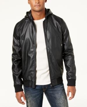 Lrg Men's Faux-leather Hooded Bomber Jacket