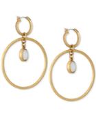Lucky Brand Gold-tone Double-sided Stone Drop Hoop Earrings
