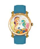 Bertha Quartz Morgan Collection Gold And Turquoise Leather Watch 38mm