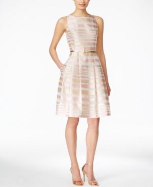 Jessica Howard Sleeveless Belted Striped Fit & Flare Dress