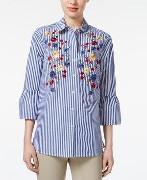 Charter Club Cotton Striped Embroidered Shirt, Only At Macy's