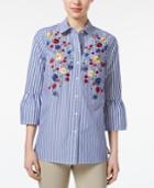 Charter Club Cotton Striped Embroidered Shirt, Only At Macy's
