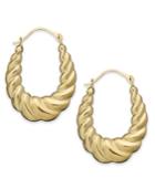 10k Gold Earrings, Oval Swirl Hoop Earrings