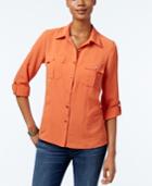 Ny Collection Petite Crinkled Utility Shirt