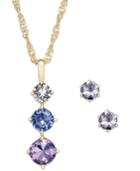 Charter Club Gold-tone Blue Crystal Pendant Necklace & Stud Earrings