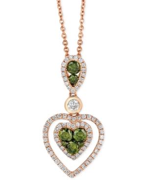 Le Vian Exotics Green And White Diamond Heart Pendant Necklace (3/4 Ct. T.w.) In 14k Rose Gold