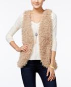 Belle Du Jour Juniors' Faux-fur Vest, T-shirt And Necklace Set