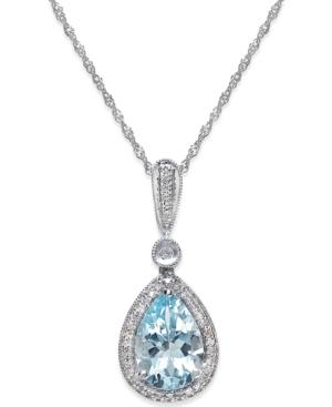 Aquamarine (1-1/2 Ct. T.w.) And Diamond (1/10 Ct. T.w.) Pendant Necklace In 14k White Gold