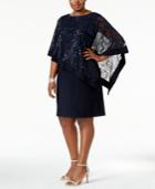 R & M Richards Plus Size Sequined Lace Cape Dress