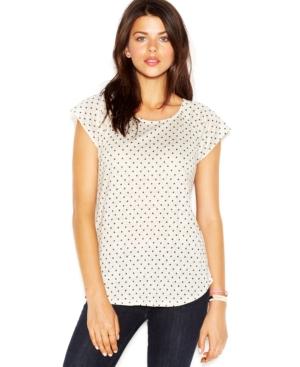 Maison Jules Cap-sleeve Dot-print Linen Top