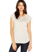 Maison Jules Cap-sleeve Dot-print Linen Top