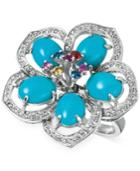 Le Vian Robin's Egg Turquoise (4-9/10 Ct. T.w.) And Multi-sapphire (5/8 Ct. T.w.) Flower Ring In 14k White Gold