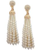 Anne Klein Gold-tone Pave Bead & Imitation Pearl Tassel Clip-on Drop Earrings