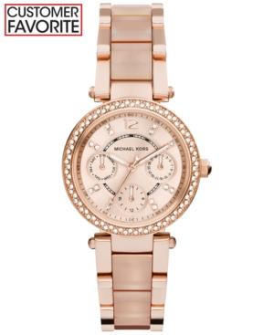 Michael Kors Women's Chronograph Mini Parker Blush And Rose Gold-tone Stainless Steel Bracelet Watch 33mm Mk6110