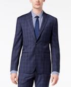 Dkny Men's Modern-fit Stretch Blue Plaid Suit Jacket