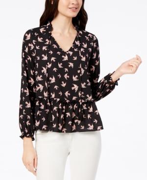 Maison Jules Bird-print Peplum Top, Created For Macy's