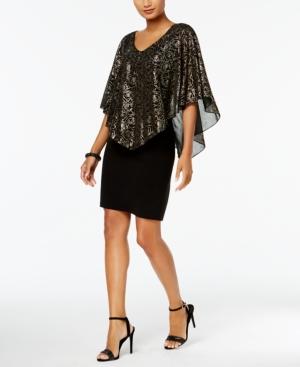 Connected Metallic-floral Chiffon Cape Dress