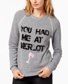 Bow & Drape You Had Me At Merlot Sequined Graphic Sweatshirt