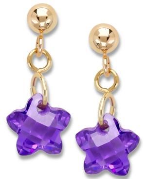 Children's 14k Gold Earrings, Purple Cubic Zirconia Star Earrings (6mm)