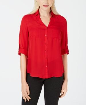 Bcx Juniors' Roll-tab-sleeve Pocket Shirt