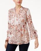 Style & Co Petite Floral-print Peasant Blouse, Only At Macy's