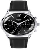 Henry London Edgware Gents 41mm Black Leather Strap Watch With Stainless Steel Silver Casing
