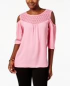 Ny Collection Lace-trim Cold-shoulder Blouse