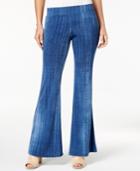 Bcx Juniors' Denim-look Flared Wide-leg Pants