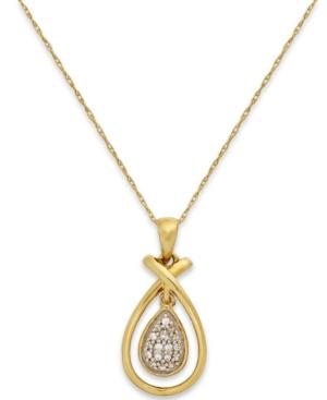 Diamond Accen Teardrop Frame Pendant Necklace In 10k Gold