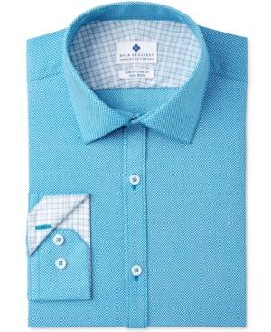 Ryan Seacrest Distinction Men's Slim-fit Stretch Non-iron Teal Print Dress Shirt, Created For Macy's