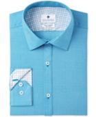 Ryan Seacrest Distinction Men's Slim-fit Stretch Non-iron Teal Print Dress Shirt, Created For Macy's