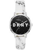 Dkny Women's Modernist Gray & White Leather Strap Watch 36mm, Created For Macy's