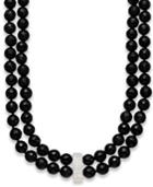 Onyx (11mm) And Cubic Zirconia Two-row Necklace In Sterling Silver