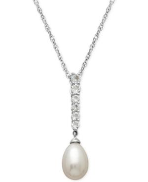 Cultured Freshwater Pearl (8mm) And Diamond (5/8 Ct. T.w.) Pendant Necklace In Sterling Silver
